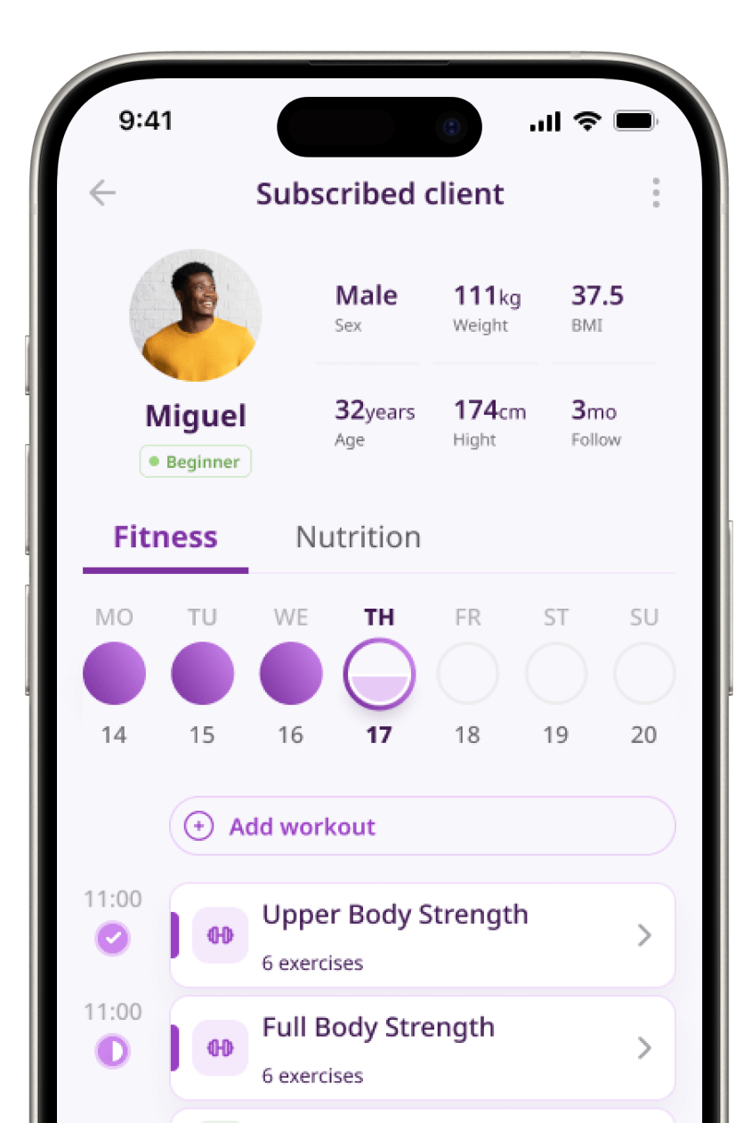 TAOS app: activity and weight screen